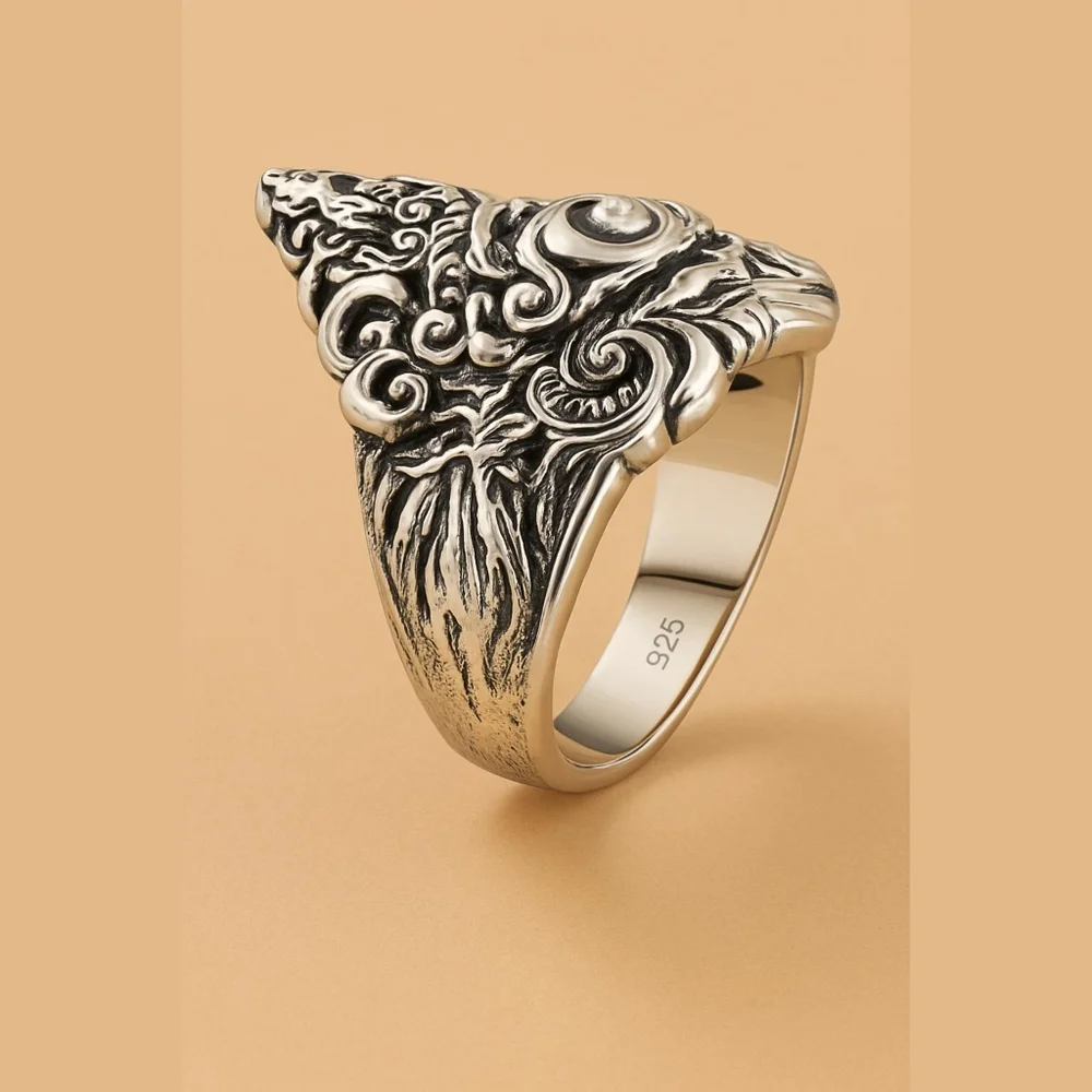Handmade Balinese All-Seeing Eye Ring in Sterling Silver 17.35 Grams